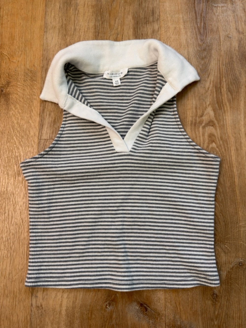 iris Striped Hooded Knit Tank in Cream & Gray